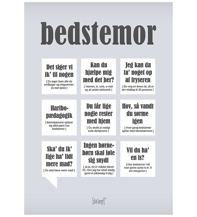 Grå Dialægt Plakat 30x42 Bedstemor - Dialægt Plakater  - 5714460342000