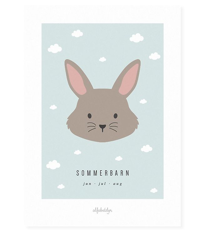 Blå/Brun Alfabetdyr Plakat 30x42 Sommerbarn - Alfabetdyr Plakater