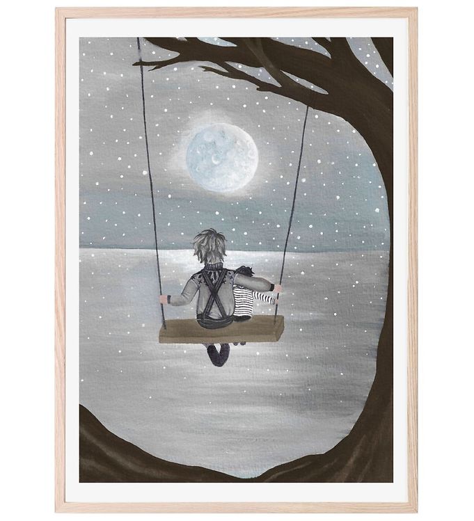 Blå/Grå That Mine Plakat 50x70 Swinging The Moonlight - Thats Mine Plakater  - 5713846083001