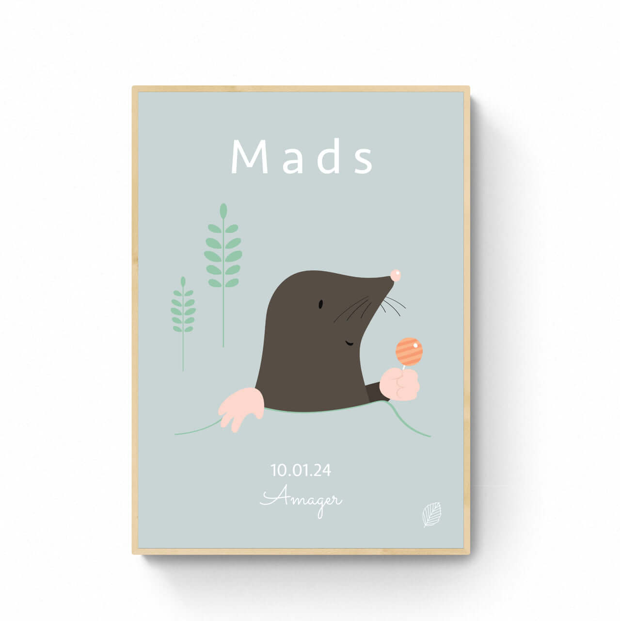 Navneplakat Personlig Plakat Med Fødselsdag Muldvarp 50x70 - Nordic Simply Plakater