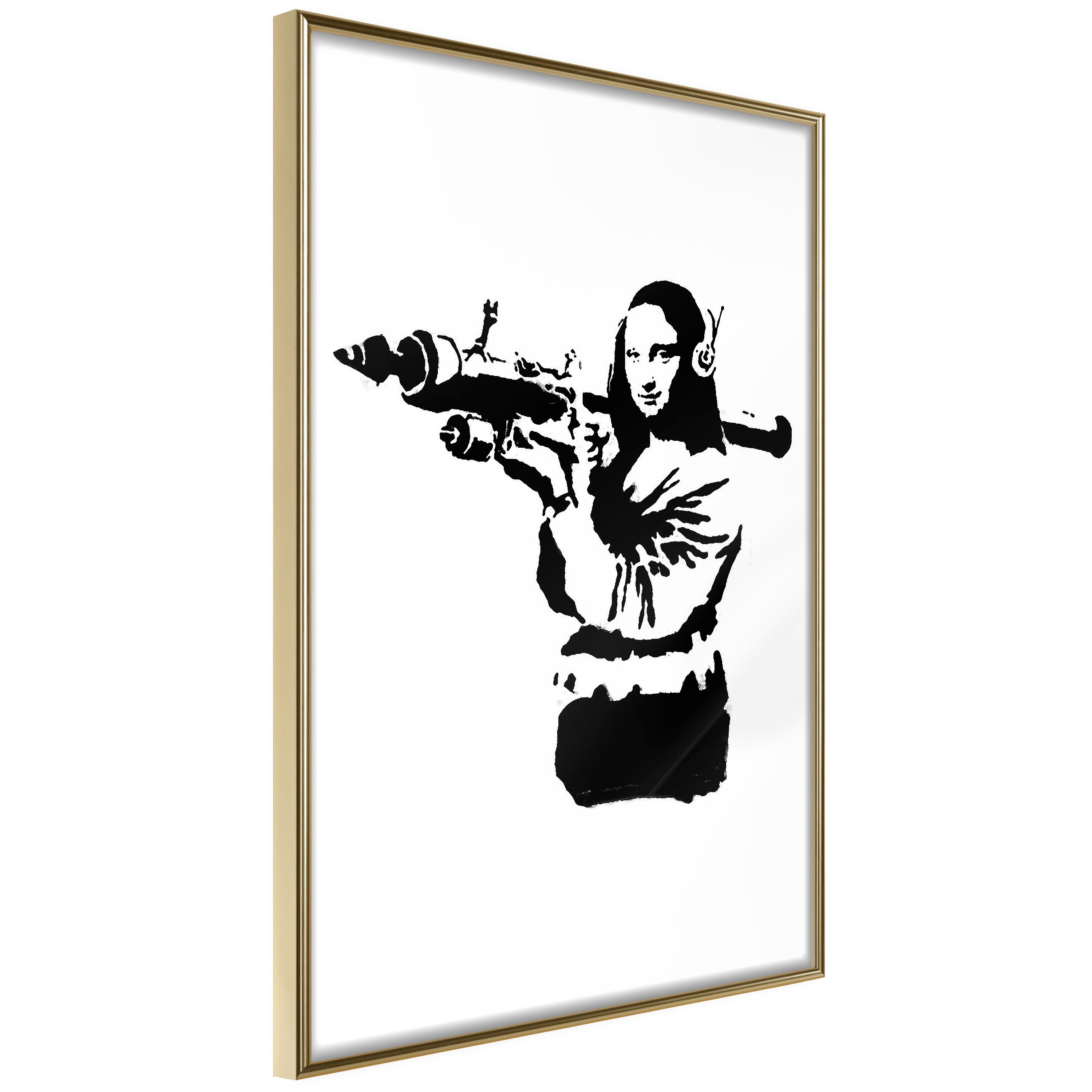 Plakat Banksy Mona Lisa With Rocket Launcher Guldramme - Boligcenter Plakater  - 5904419734035