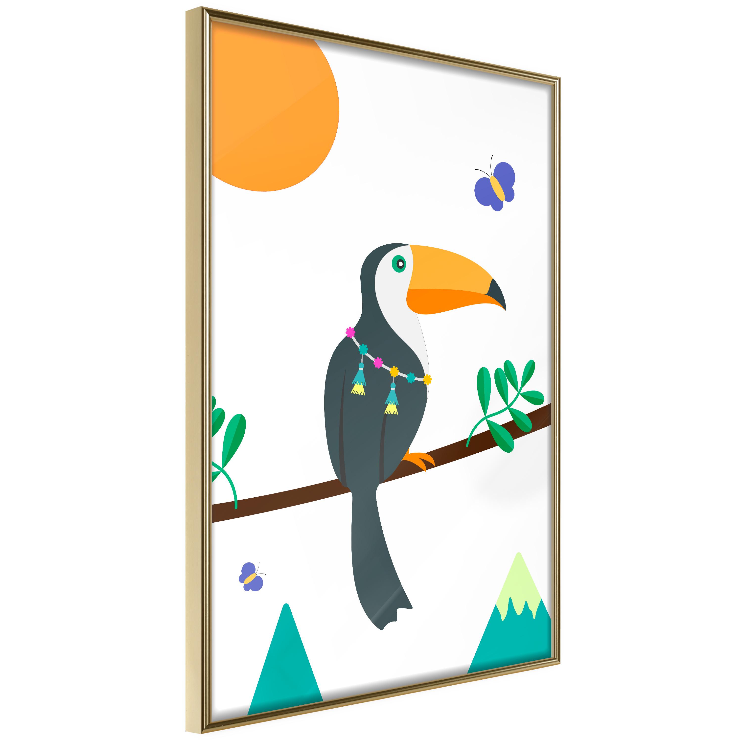 Plakat Toucan And Butterflies Guldramme - Boligcenter Plakater  - 5904419718011