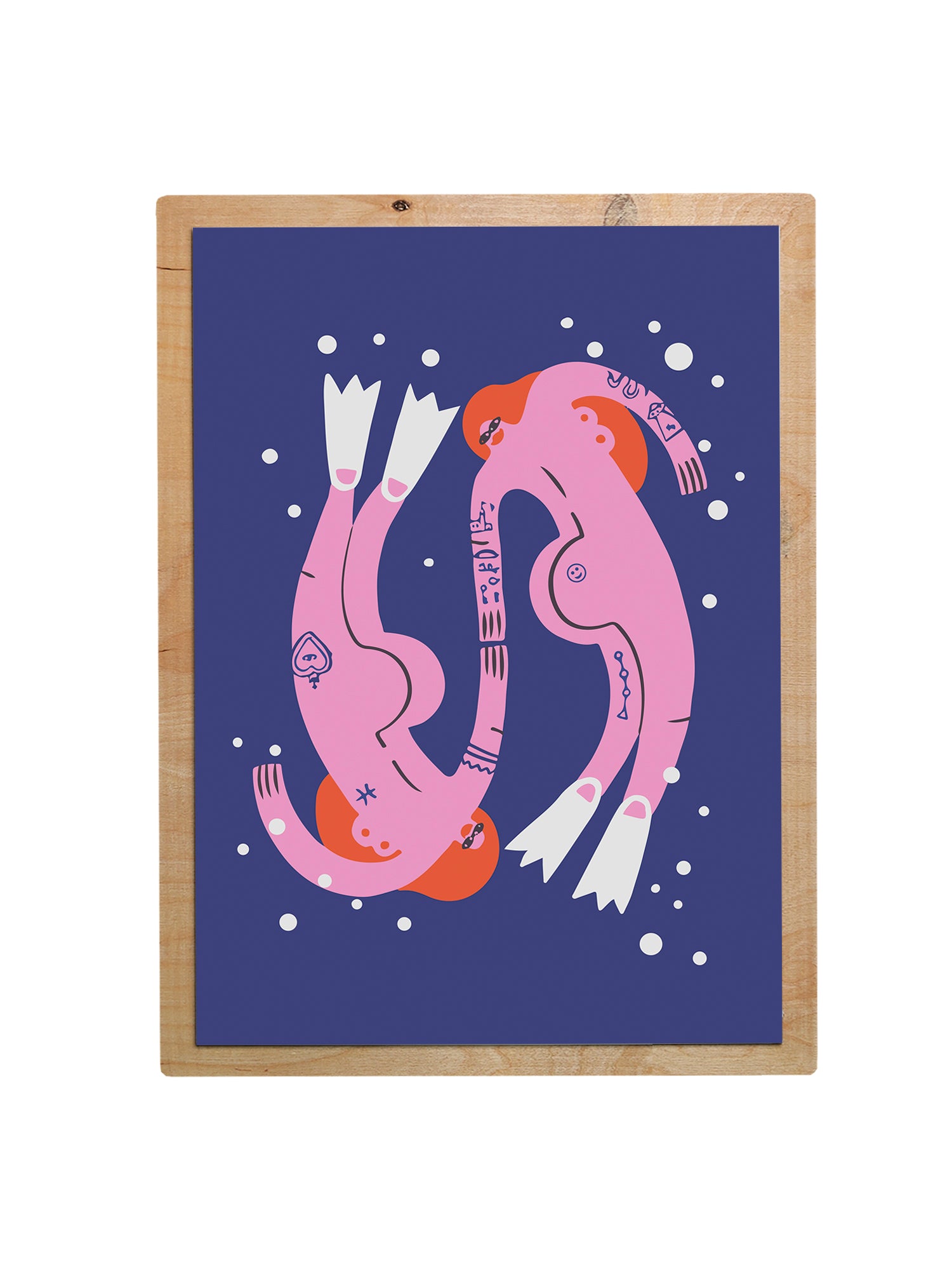 Naturlig Træram Havfruer 30x42 Plakat 180g Papir - Oh Lab Plakater