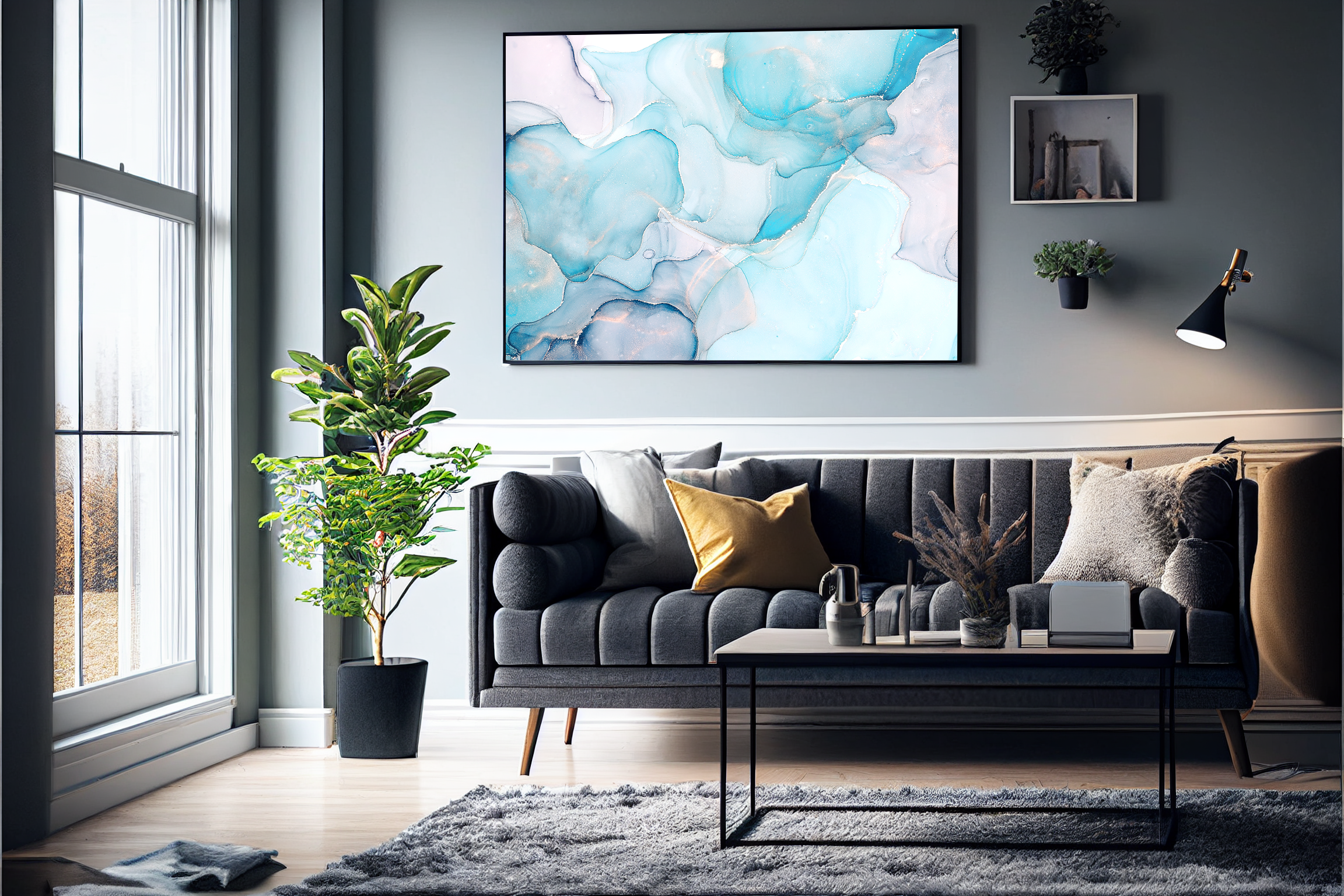 Abstrakt Blå Marble No10 Plakat Lærred - Just Karikatur Plakater