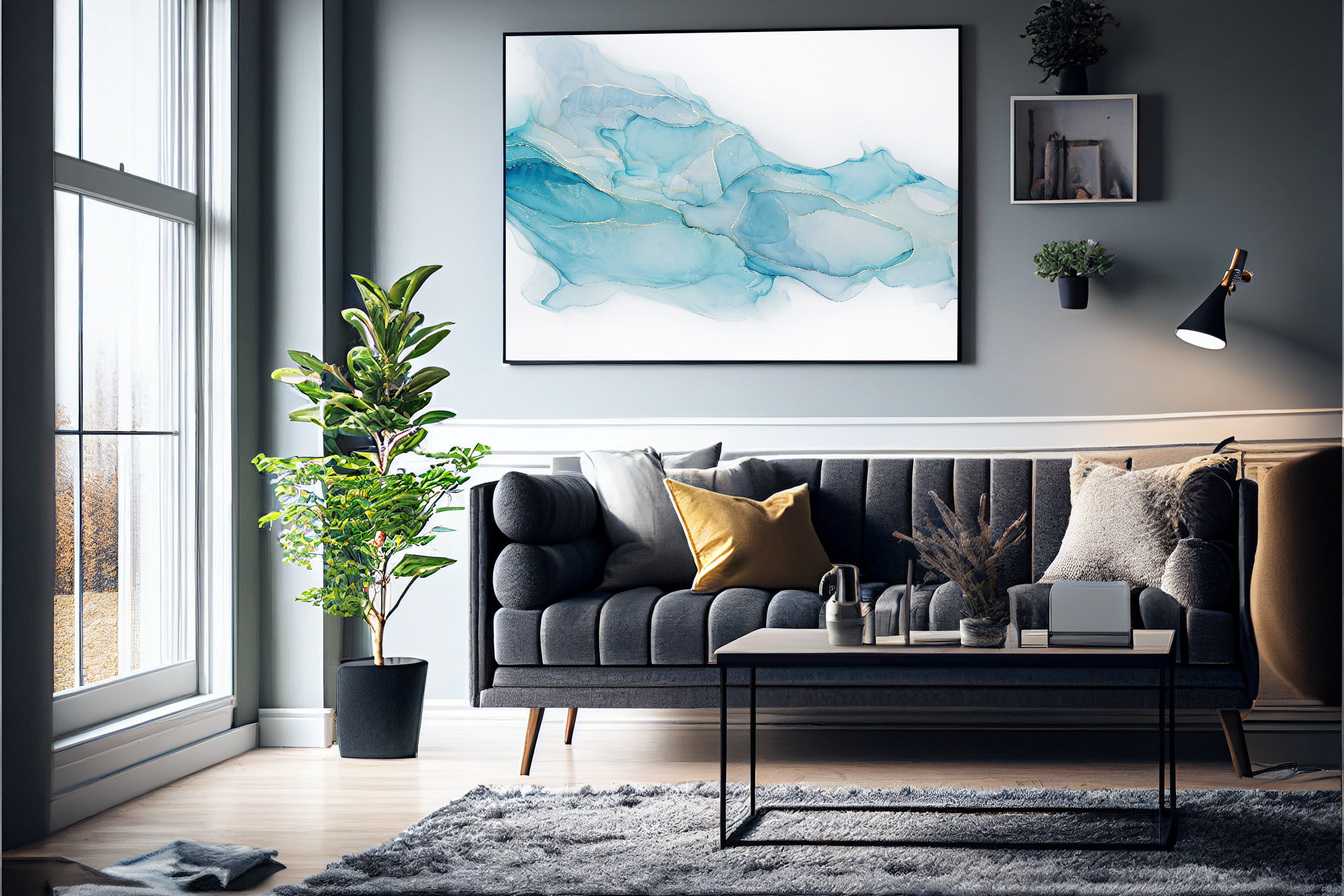 Abstrakt Blå Marble No12 Plakat Lærred - Just Karikatur Plakater