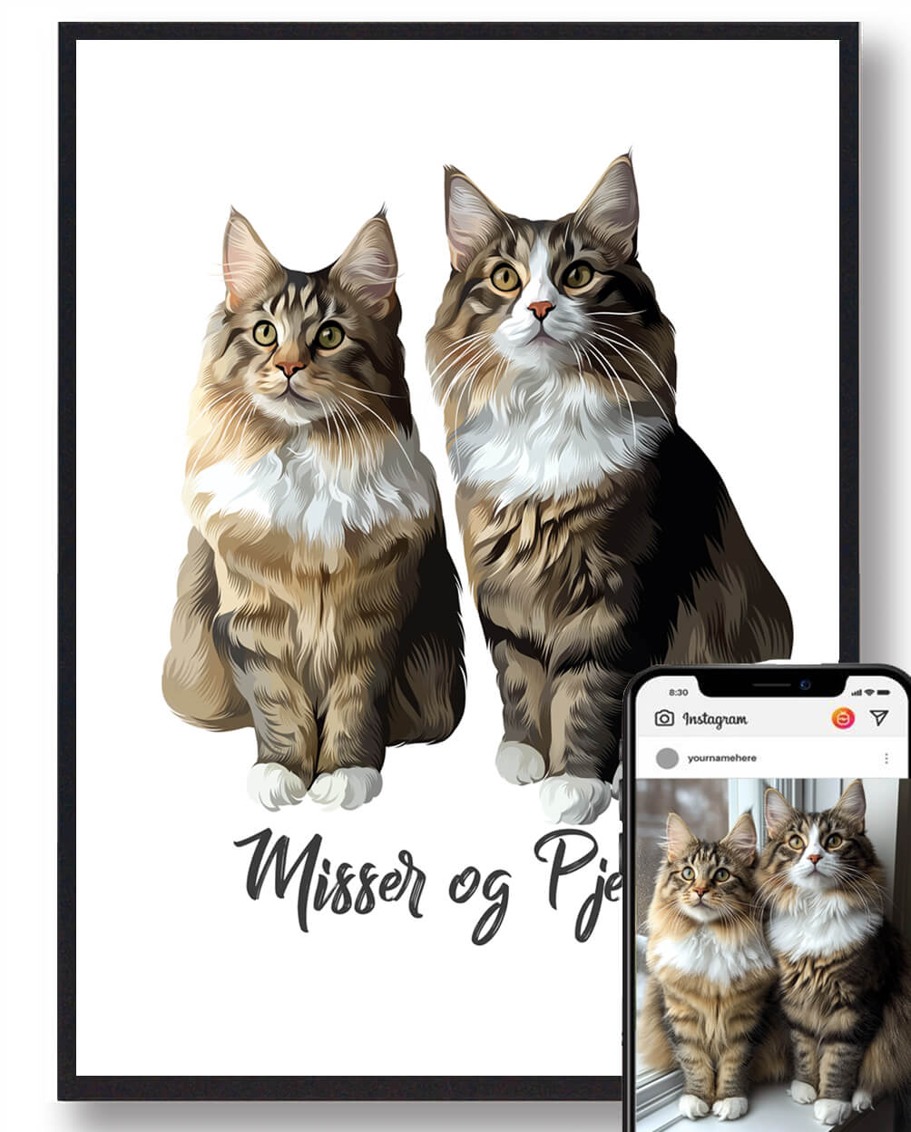 Katteportræt Med Katte Hel Krop Plakat - Plakatdyr.dk Plakater