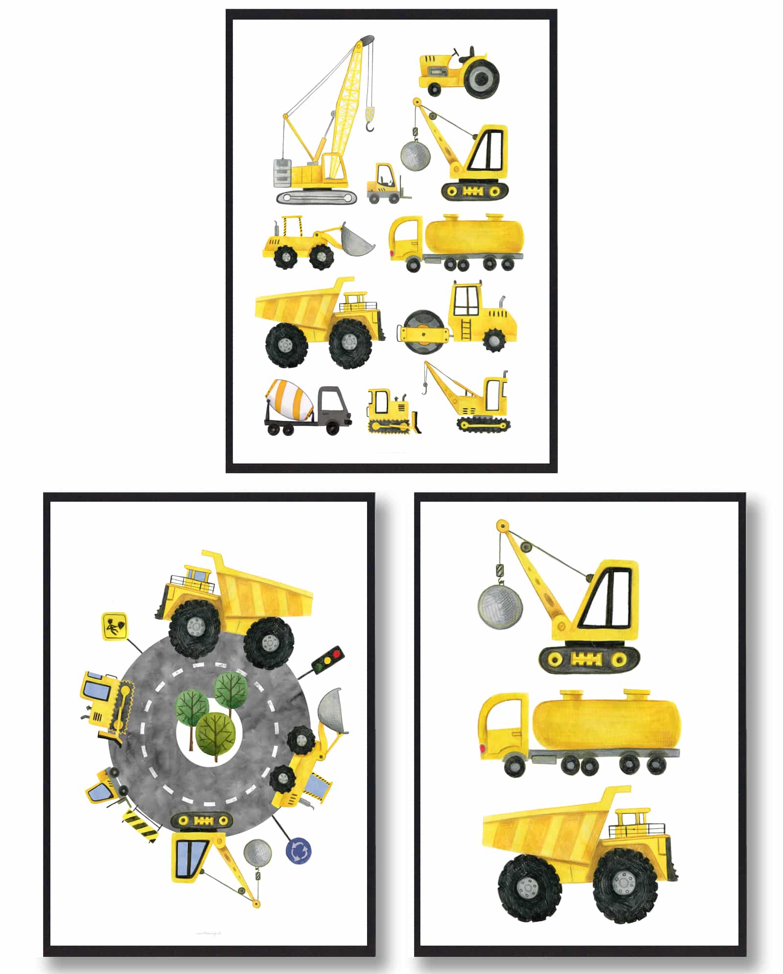 Plakatsæt Gravko Kran Traktor Plakat - Plakatdyr.dk Plakater